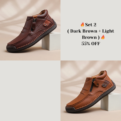 ⏰Limited Time Sale 50% OFF - Men’s Handmade Premium Leather Slip-On Driving Boots – Wide Toe, Arch Support