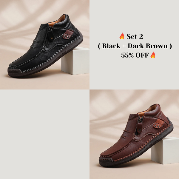 ⏰Limited Time Sale 50% OFF - Men’s Handmade Premium Leather Slip-On Driving Boots – Wide Toe, Arch Support