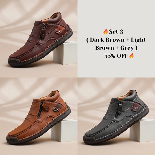 ⏰Limited Time Sale 50% OFF - Men’s Handmade Premium Leather Slip-On Driving Boots – Wide Toe, Arch Support