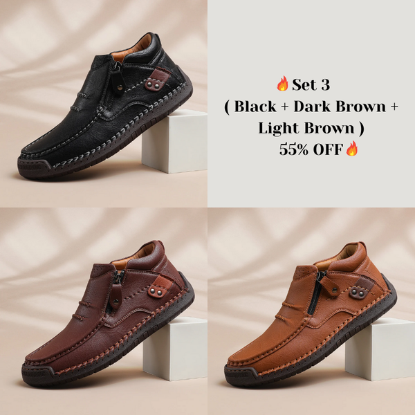 ⏰Limited Time Sale 50% OFF - Men’s Handmade Premium Leather Slip-On Driving Boots – Wide Toe, Arch Support