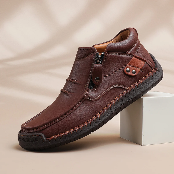 ⏰Limited Time Sale 50% OFF - Men’s Handmade Premium Leather Slip-On Driving Boots – Wide Toe, Arch Support