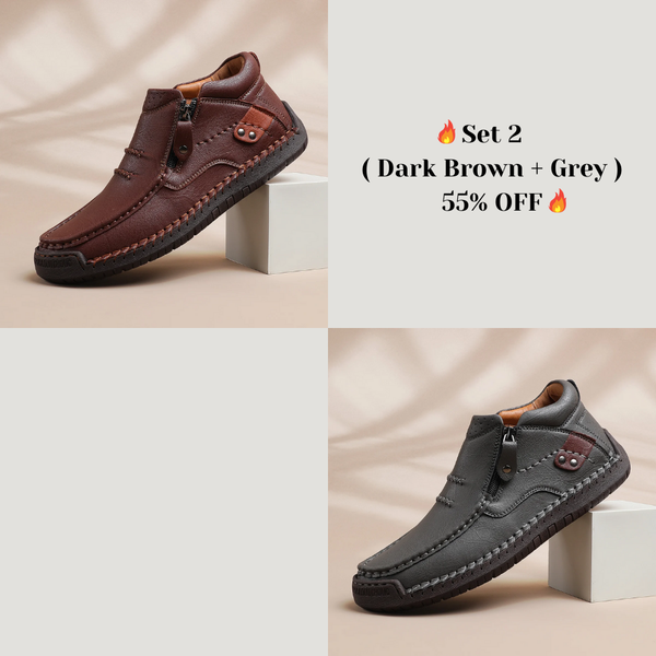 ⏰Limited Time Sale 50% OFF - Men’s Handmade Premium Leather Slip-On Driving Boots – Wide Toe, Arch Support